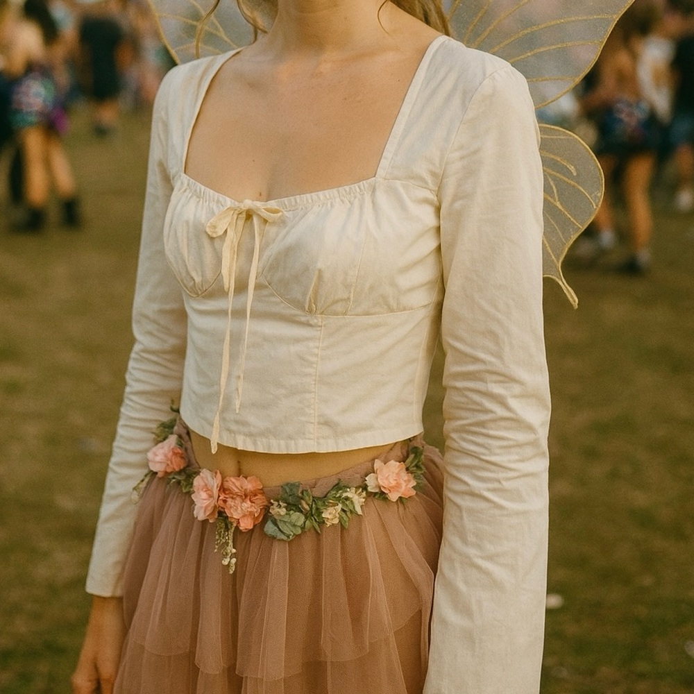 Wild Fable Women's Medium Peasant Blouse Cropped Sweetheart Neckline Pastel Pink